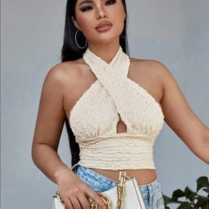 Sexy criss cross halter top beige